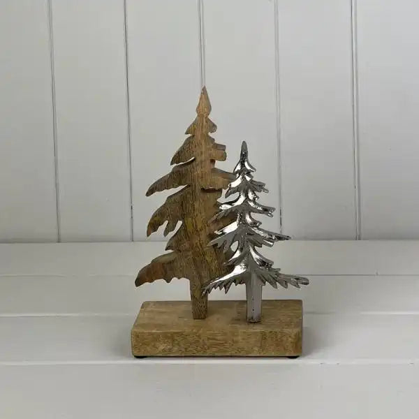 Wood/Metal Trees on Base Festive Decoration L14xD6xH22cm  Weight-292g