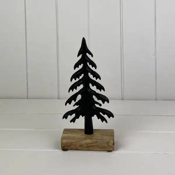 Matt Black Wood/Metal Tree Festive Decoration L10.2xD4.5xH22cm  Weight-170g