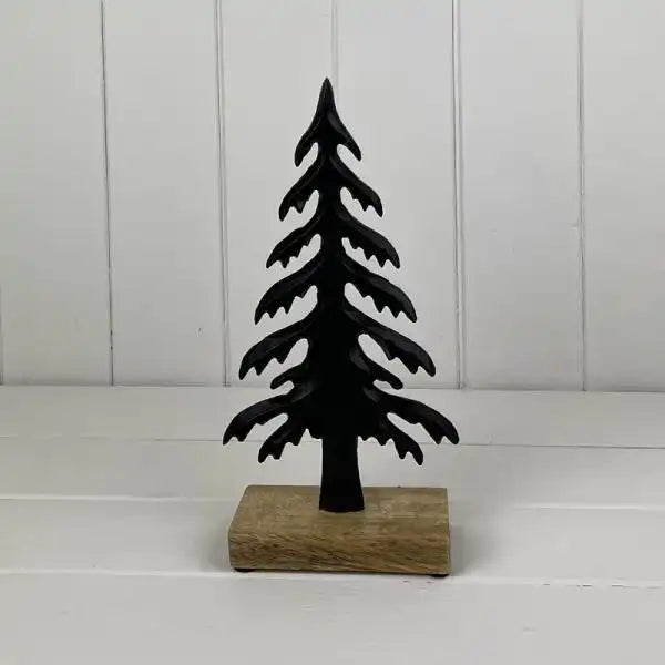 Matt Black Wood/Metal Tree Festive Decoration L11.5xD6xH26cm  Weight-235g