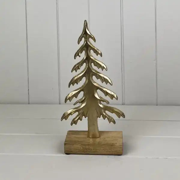 Gold Wood/Metal Tree Festive Decoration L11.5xD6xH26cm  Weight-235g