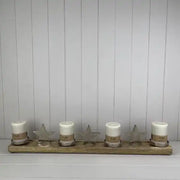 Wood/Metal Stars and Candle Holders Festive Decoration L74xD10xH13cm  Weight-1763g