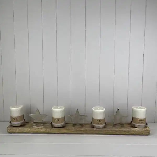 Wood/Metal Stars and Candle Holders Festive Decoration L74xD10xH13cm  Weight-1763g