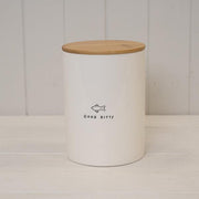 Good Kitty' Ceramic Treat Jar with Bamboo lid.