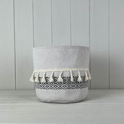 Large Cylinder White and Black Cotton Planter with Tassels (18cm)  Weight-68g