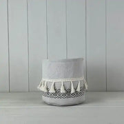 Medium Cylinder White and Black Cotton Planter with Tassels (14cm)