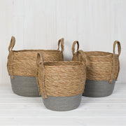 Set of 3 Straw Baskets With Grey Dipped Bottom L: TD35cm H29cm B28cm M: TD30cm H27cm B23cm S: TD24c