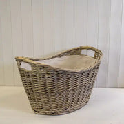 Willow Oval Scooped Log Basket with Hessian Liner TD59x42cm H28/36cm
