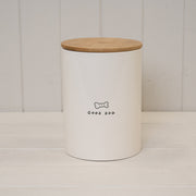 Good Dog' Ceramic Treat Jar with Bamboo Lid.
