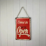 Metal open close sign red with rope hanger 30x20cm