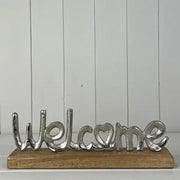 Metal Welcome on Wooden Base