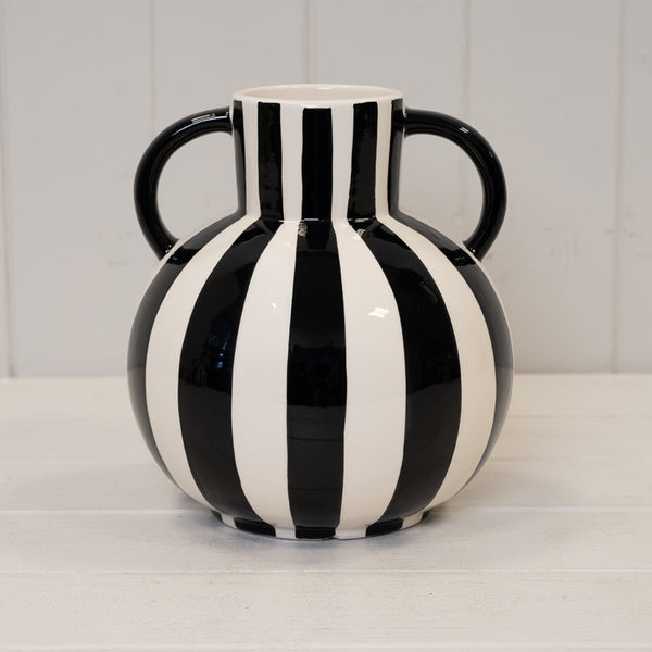 Black and White Striped Statement Vase.