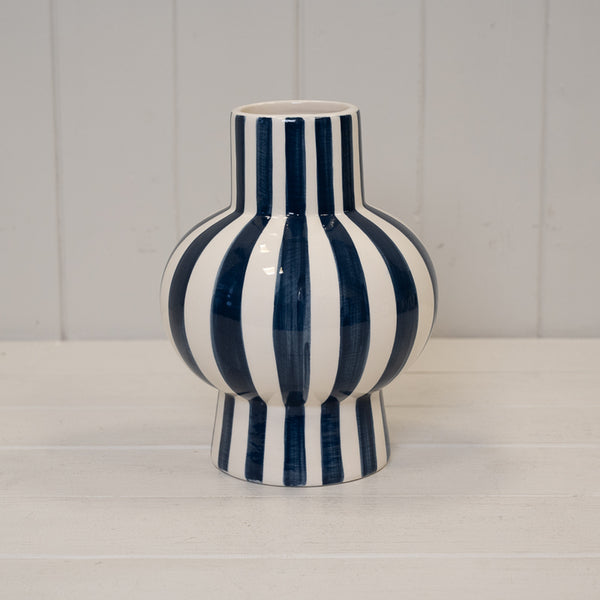 Deep Blue and White Ceramic Round Vase