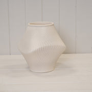 Short Beige Sculptural Ribbed Vase