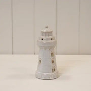 Glazed Ceramic Lighthouse Ornament with Textured Detail L6.9xW6.9xH15cm