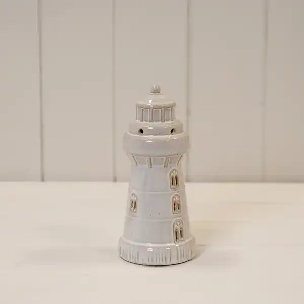 Glazed Ceramic Lighthouse Ornament with Textured Detail L6.9xW6.9xH15cm