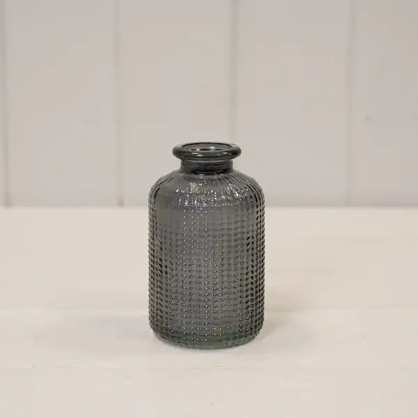 Cool Grey Ribbed Glass Bottle