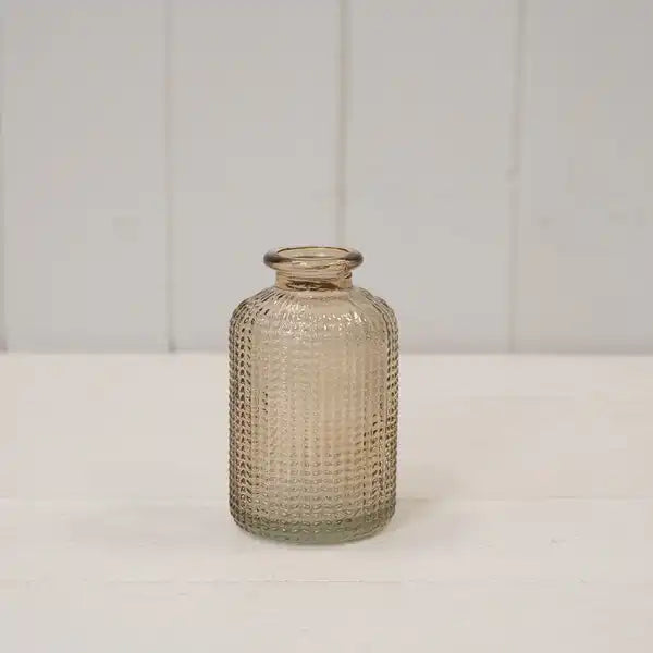 Smokey Brown Ribbed Glass Bottle