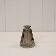Warm Grey Glass Ribbed Vase