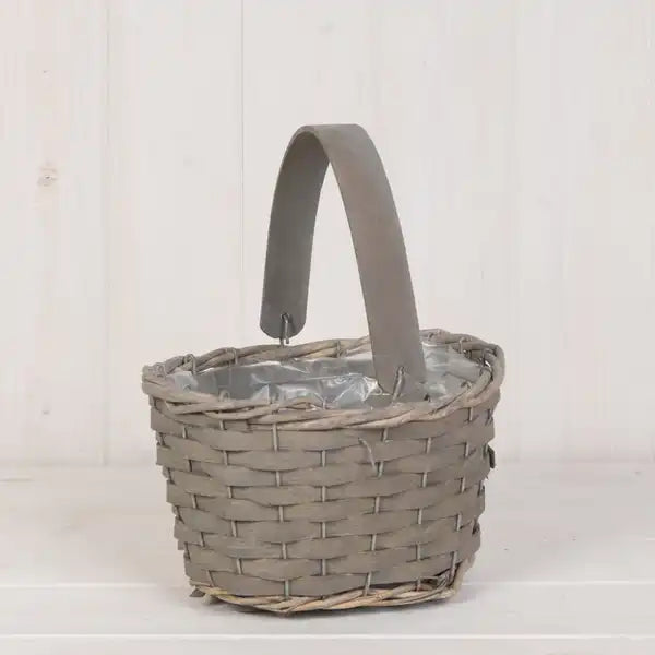 Greywashed Woodchip Trug with Flexi Handle 20x16cm H11cm