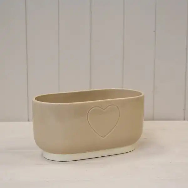 Cream Debossed Heart Trough TD25x13cm H12.5cm B21x9cm