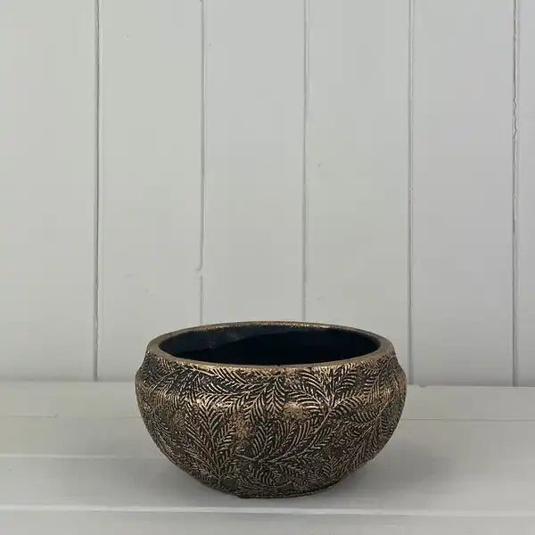 Gold Planting Bowl with Leaf Design H8cm TD15.5cm MD17cm