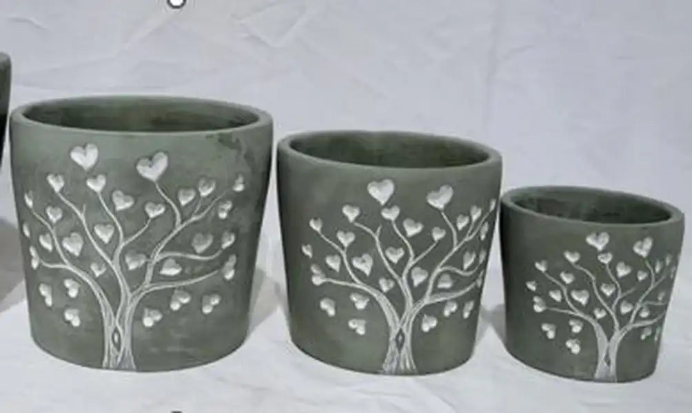 Grey Cement Love Tree Pot TD16.8cm H14.8cm