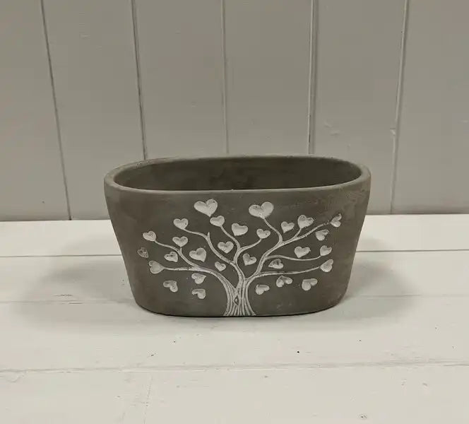 Grey Cement Love Tree Trough TD19.5x11.2cm H9.8cm