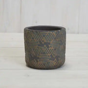 Grey/Gold Cement Triangle Grid Pot H7cm x D7.5cm