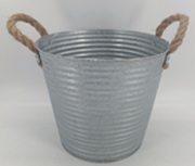 23cm Aged Zinc Planter with Rope Handles & Drainage Hole