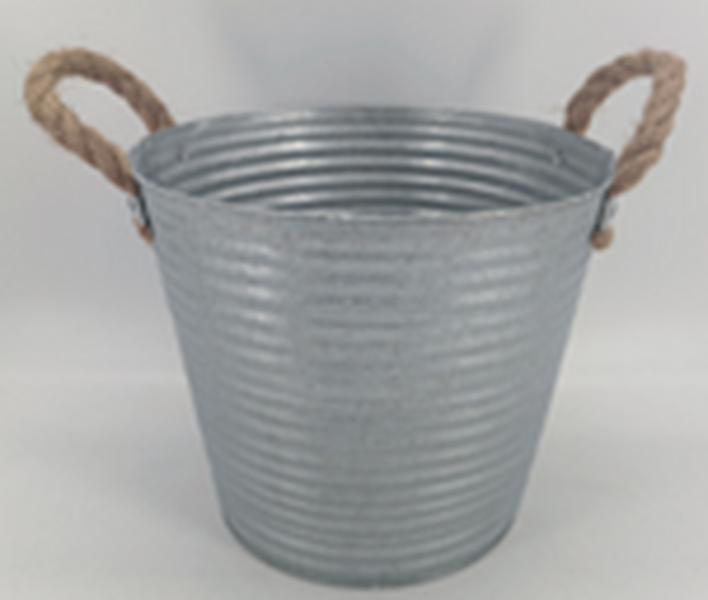 23cm Aged Zinc Planter with Rope Handles & Drainage Hole