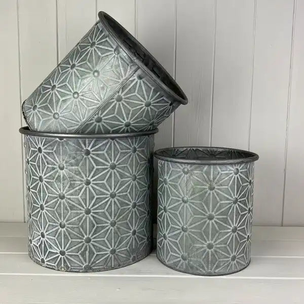 Embossed Daisy Designed Planters Set of 3