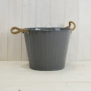 Grey Zinc Bucket with Hessian Ears TD18cm H16cm B13cm