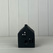 Short Black Ceramic LED House with Cut Out Windows H15.4cm W11.1cm D7.4cm  Weight-302g