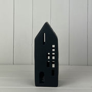 Tall Black Ceramic LED House with Cut Out Windows H19.8cm W8.1cm D7.3cm  Weight-387g