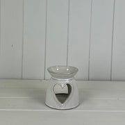 Glazed Ceramic Wax Oil Burner with Heart Cut Out with Textured Detail L10xD9.7xH10cm  Weight-301g