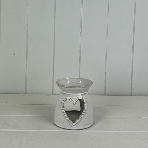 Glazed Ceramic Wax Oil Burner with Heart Cut Out with Textured Detail L10xD9.7xH10cm  Weight-301g