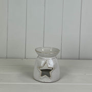 Glazed Ceramic Wax Oil Burner with Star Cut Out with Textured Detail L10xD9.7xH10cm  Weight-301g