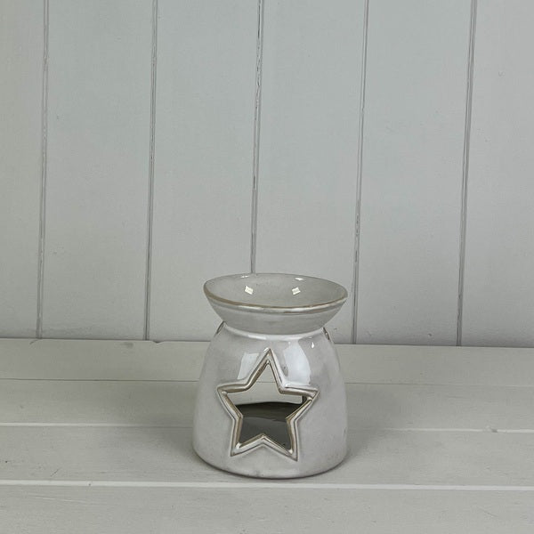 Glazed Ceramic Wax Oil Burner with Star Cut Out with Textured Detail L10xD9.7xH10cm  Weight-301g