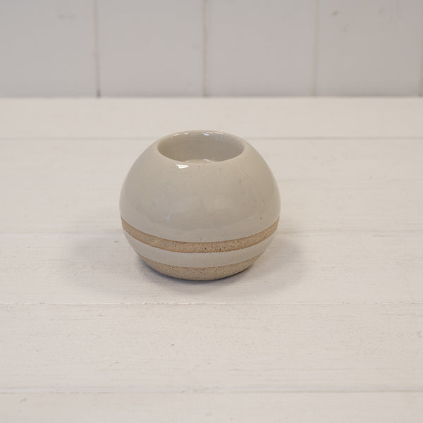 Taupe Ceramic Glazed Tealight Holder With Unglazed Design 9.3cm x 9.3cm x 6.8cm