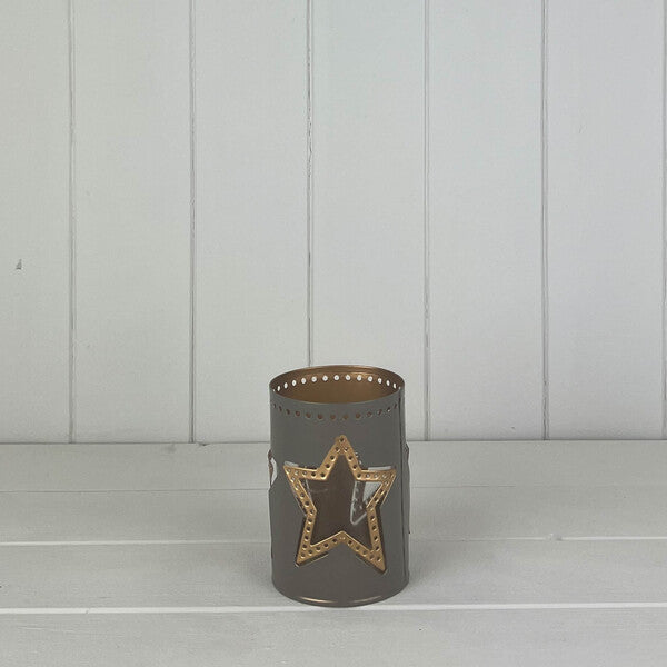 Grey Tealight Holder with Star Design D7xH7.5xBD6.5cm