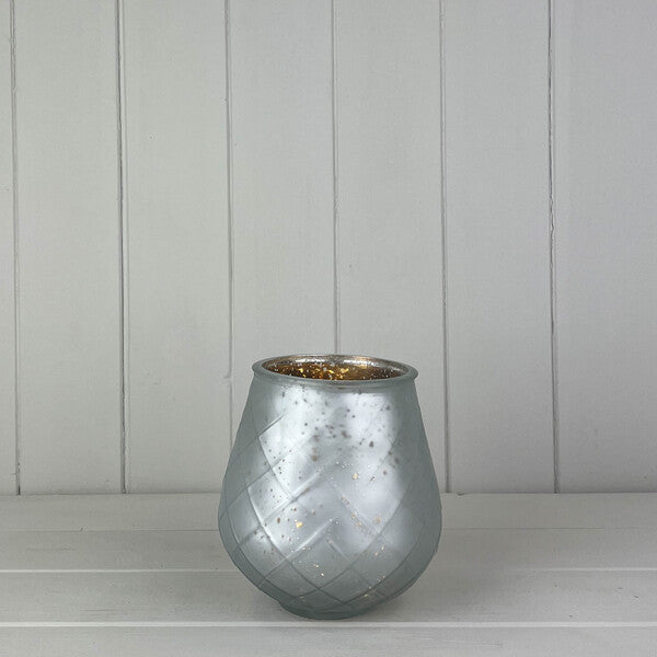 Large Frosted Silver Glass Tealight Holder TD9.5 x H13.5 x B6cm CL