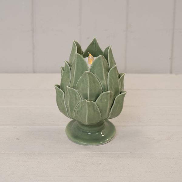 Sage Green Ceramic Artichoke Candle Holder