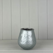 Small Frosted Silver Glass Tealight Holder TD6.9 H10.5 x B5cm CL