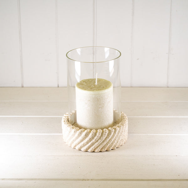 Tall Sandy Textured Hurrican Glass Candle Holder.