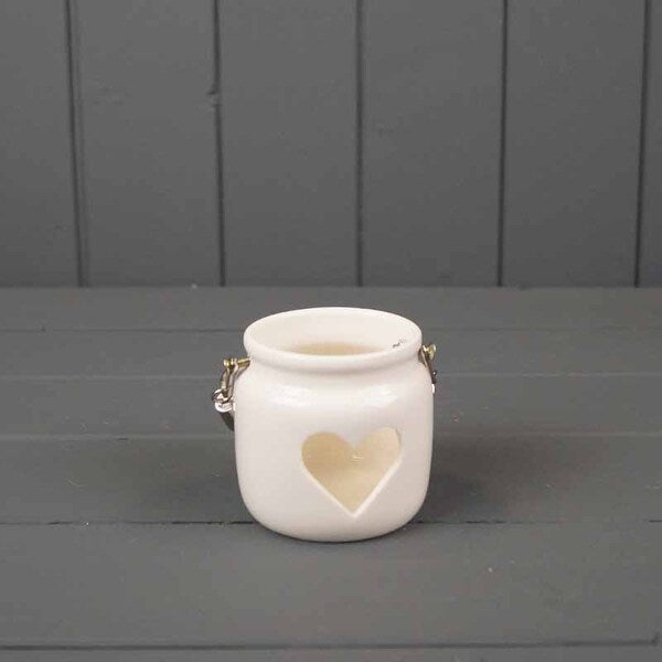 White Porcelain Heart Cutout Tealight Holder D6.5cm H7.1cm