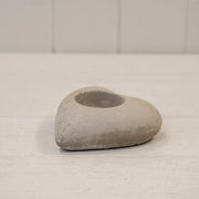 Whitewashed Cement Heart Tealigh Holder L10cm W10cm H3cm