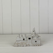 Glazed Ceramic Train Ornament with Textured Detail and LED L20.2xD5.2xH13cm  Weight-379g