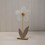 Large Cream Felt Flower on Wooden Base Decoration