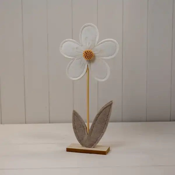 Large Cream Felt Flower on Wooden Base Decoration