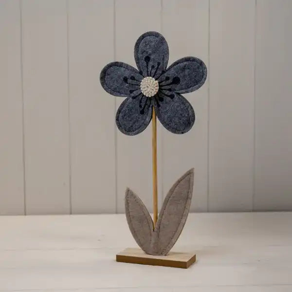 Large Grey Felt Flower on Wooden Base Decoration